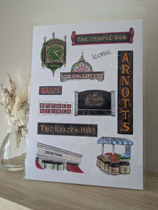 A4/A5 Art print, Dublin icons