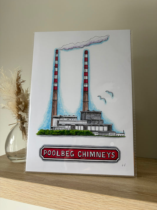 A4/A5 Art print, Dublin Poolbeg Chimneys