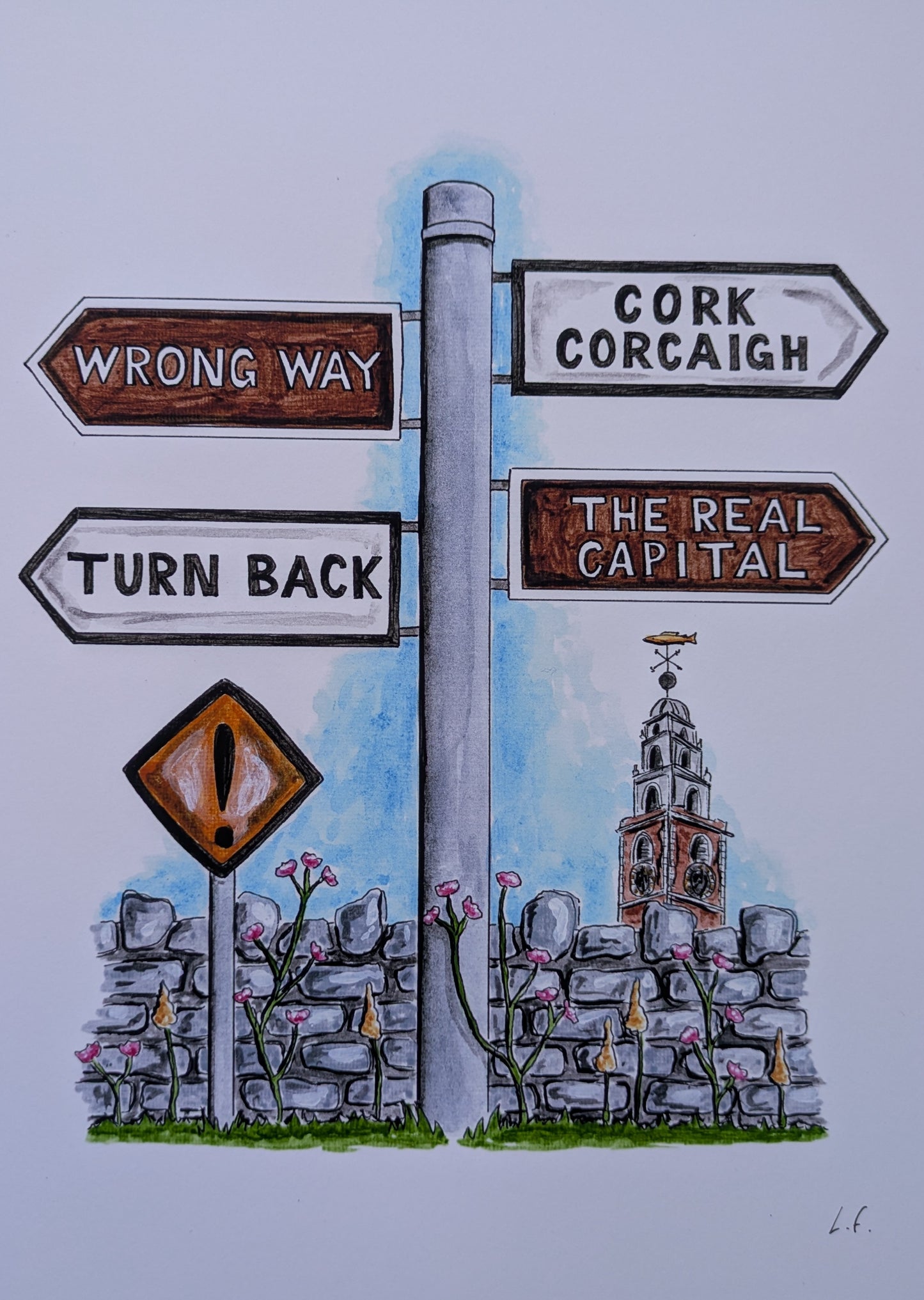 A4 Art print, wrong way, turn back