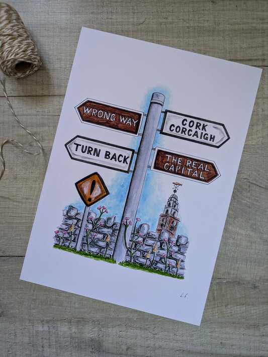 A4 Art print, wrong way, turn back