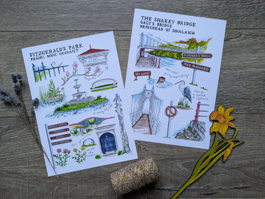 A4/A5 Art print duo, Fitzgerald's Park & The Shakey Bridge